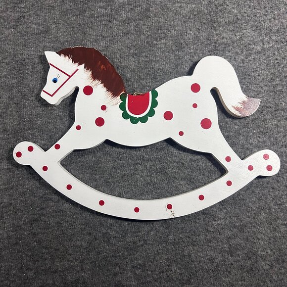 VINTAGE HUGE WOODEN ROCKING HORSE CHRISTMAS ORNAMENT - Picture 1 of 11